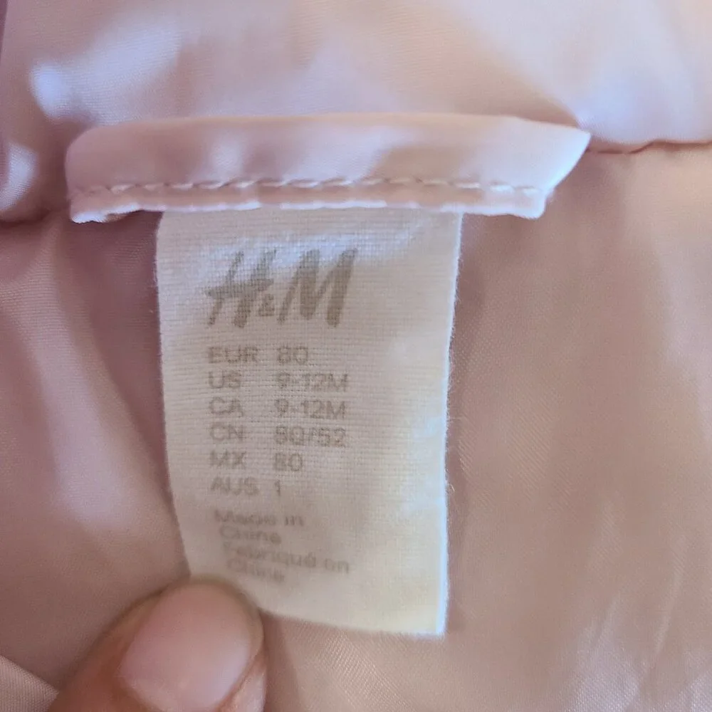 H&M Girls Sz 9-12 Months Blush Pink Ruffle Kitten Hooded Ears Peplum Puffer Vest